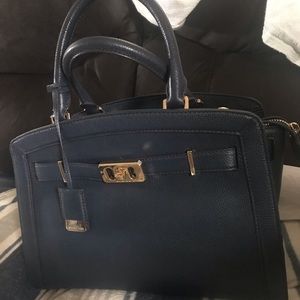 MICHAEL KORS KARSON LARGE NAVY SATCHEL LEATHER HANDBAG AND Wallet